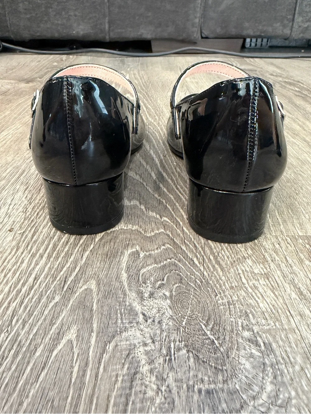 Girls' Black Patent Mary Jane Flats - Heart Insole